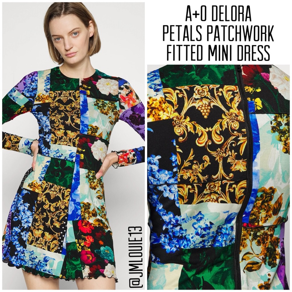 🌸SOLD🌸Alice + Olivia Delora Petals Patchwork Fitted Mini Dress